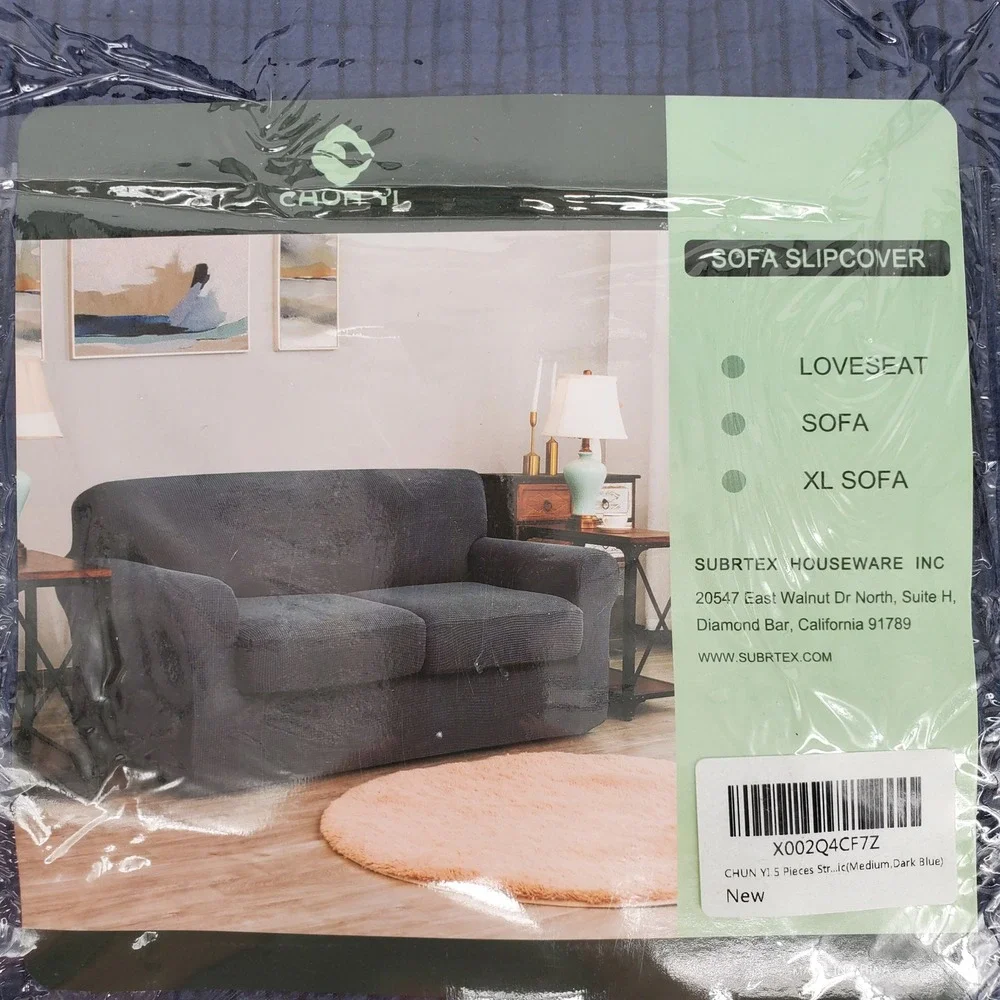 Subrtex Chun Yi Sofa Slipcover 5 Piece Stretch Dark Blue Checkered Medium New
